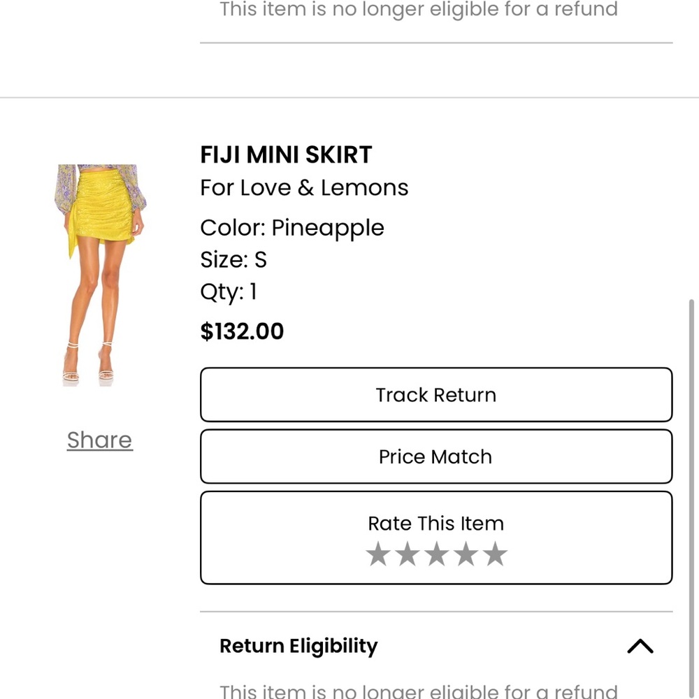 For Love & Lemons Yellow Mini Skirt